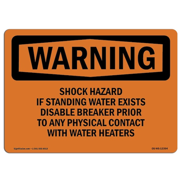 OSHA Warning Sign, 18" H, 24" W, Aluminum, Shock Hazard If Standing Water Exists Disable, Landscape